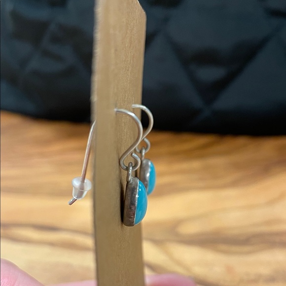 Turquoise Teardrop Sterling Silver Earrings - Picture 2 of 6